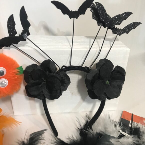 Halloween Pumpkin and Bat Headbands Feather Boas 60" Pumpkin Paper Decorations - Picture 6 of 11